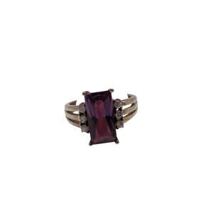 925 Sterling Silver Ring Womens 8.25 Gold Tone Purple Stone Statement READ